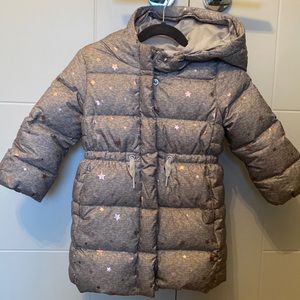 Baby Gap Toddler Girls Puffer Parka Grey with Rose Gold Stars